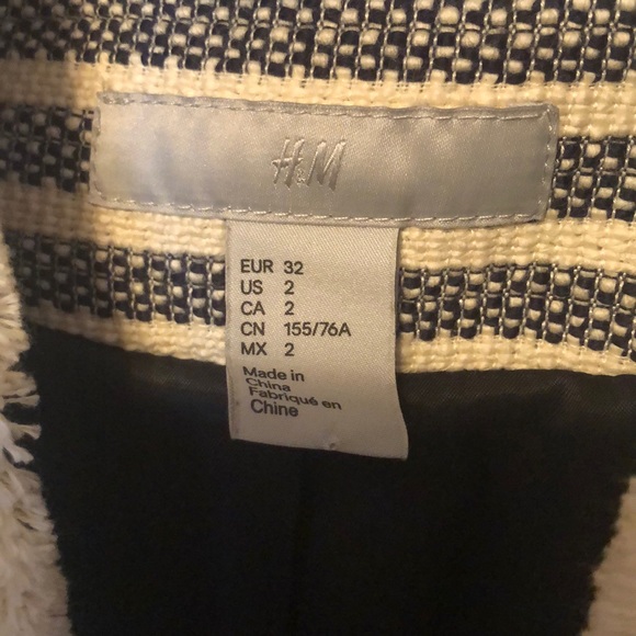 H&M NWOT Tweed Navy, Ivory Striped Blazer Size 2 - Picture 2 of 6